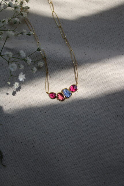 Solid Gold Necklace with Tourmalines and Tanzanite