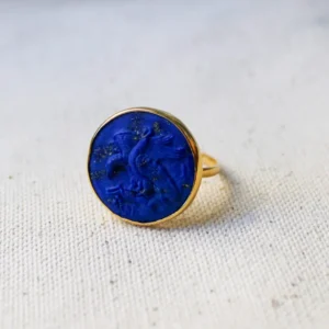 Heritage Selection- Handcarved Lapis Lazuli Coin Ring with Solid Gold