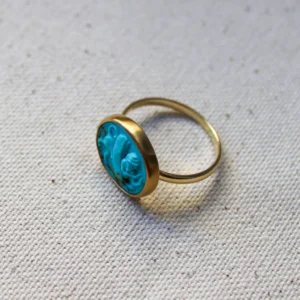 Heritage Selection- Handcarved Turquoise Coin Ring with Solid Gold