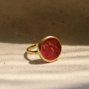 Heritage Selection - Handcarved Cornelian Coin Ring with Solid Gold