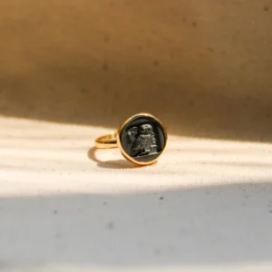Heritage Selection- Hand carved Hematite Coin Ring with Solid Gold