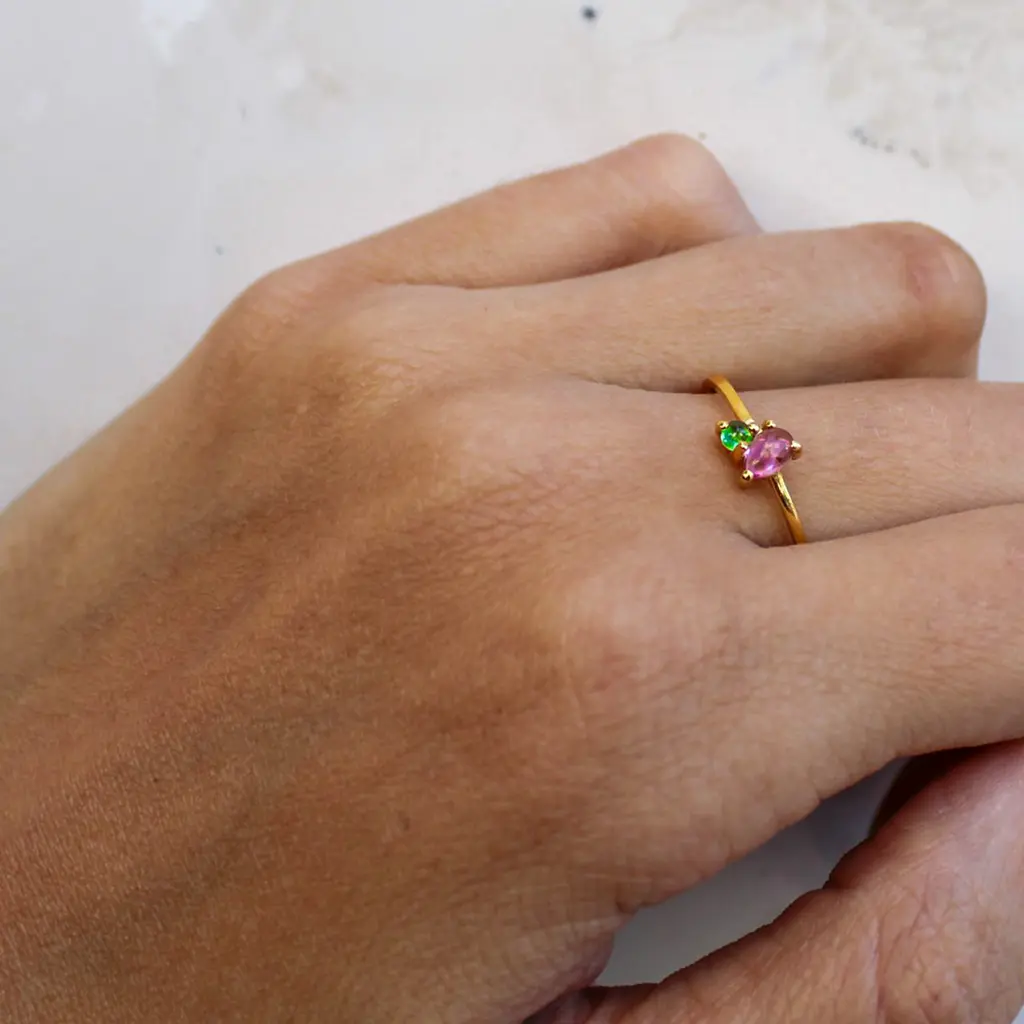 Rainbow Selection – 14 k Solid Gold Ring with Tourmaline and Peridot